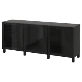 IKEA BESTÅ БЕСТО, комбинация для хранения с дверцами, черный / коричневый / Глассвик / Стуббарп черный / прозрачное стекло, 180x42x74 см 991.399.13 фото