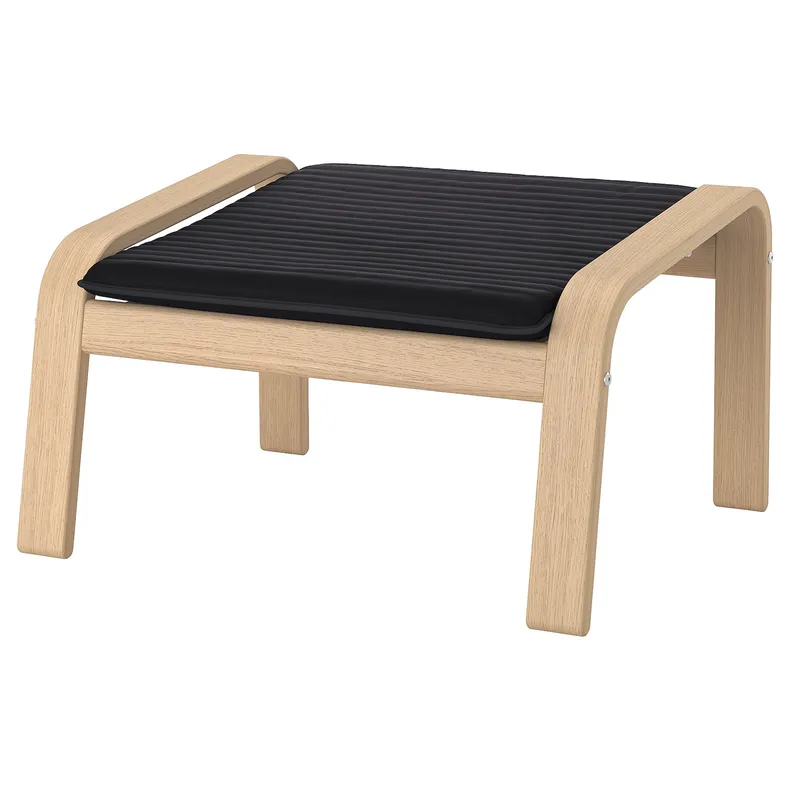 IKEA POÄNG ПОЭНГ, кресло с табуретом для ног, Шпон дуба, окрашенный в белый / черный цвет 794.842.07 фото №5