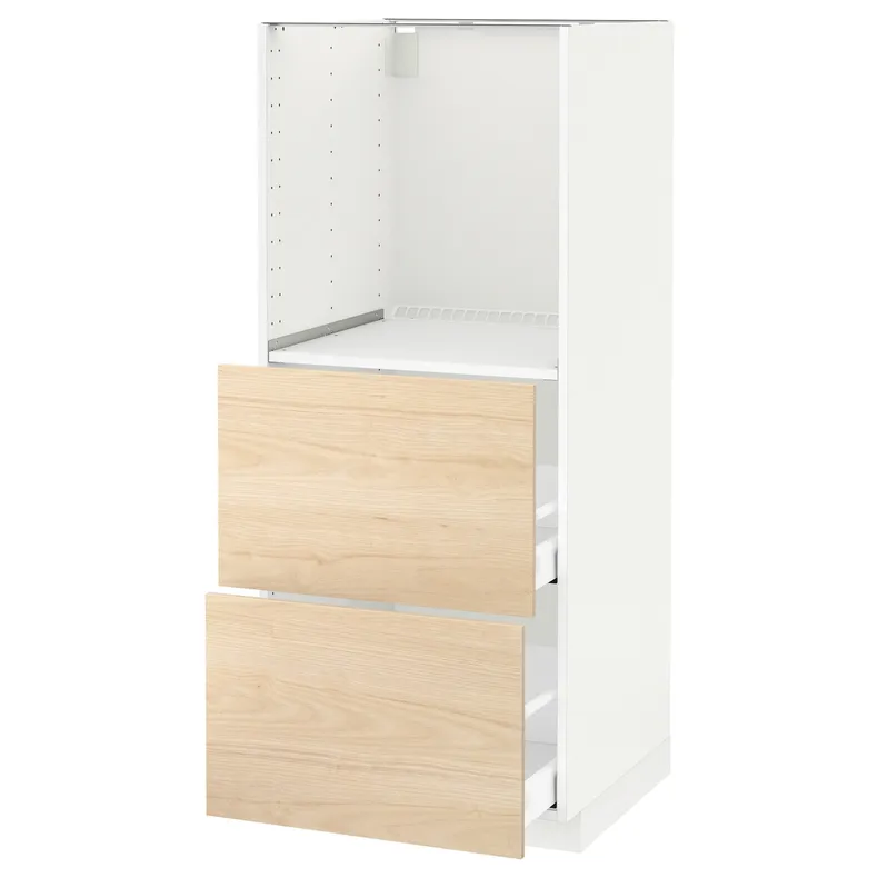 IKEA METOD МЕТОД / MAXIMERA МАКСІМЕРА, висока шафа, 2 шухляди для духовки, білий / АСКЕРСУНД під світлий ясен, 60x60x140 см 192.159.96 фото №1
