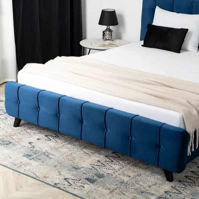Кровать двуспальная бархатная MEBEL ELITE LINO Velvet, 160x200 см, синий фото №5