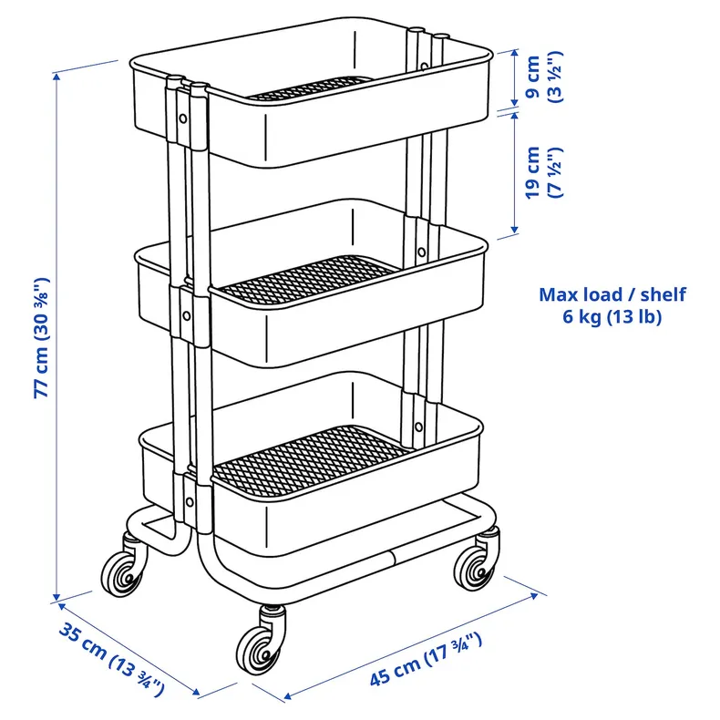 IKEA RÅSKOG, тележка, Серо-голубой, 35x45x77 см 105.867.84 фото №7