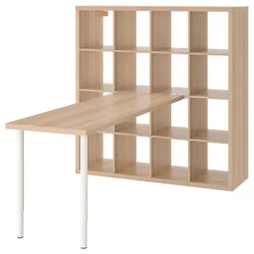 IKEA KALLAX КАЛЛАКС / LAGKAPTEN ЛАГКАПТЕН, стол, комбинация, белый / дуб, окрашенный в белый цвет, 147x179x147 см 994.816.70 фото