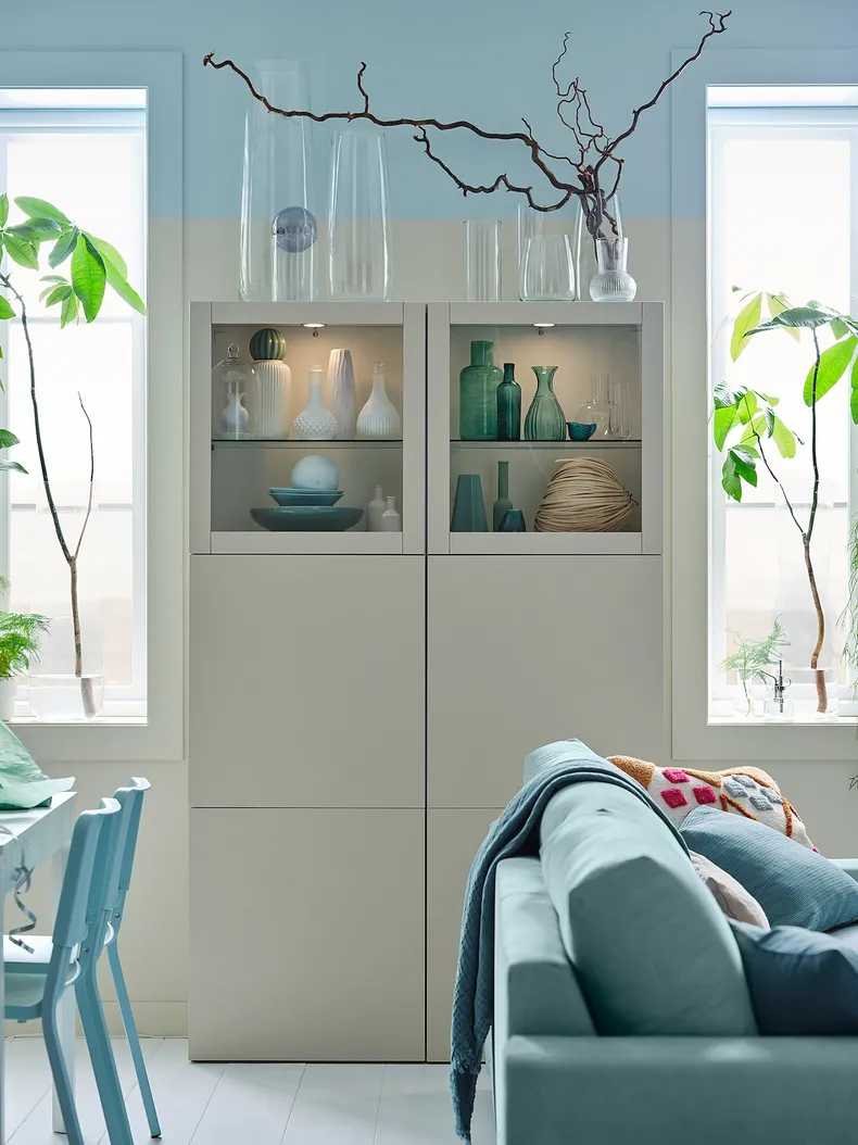 IKEA BESTÅ БЕСТО, комбинация д / хранения+стекл дверц, белый Lappviken / светло-серый бежевый прозрачное стекло, 120x42x193 см 294.172.44 фото №6