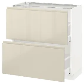 IKEA METOD МЕТОД / MAXIMERA МАКСИМЕРА, напольный шкаф с 2 ящиками, белый / светло-бежевый глянцевый Voxtorp, 80x37 см 591.435.06 фото