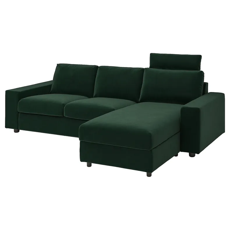 IKEA VIMLE ВИМЛЕ, 3-местный диван с козеткой, с широкими подлокотниками с подголовником/Djuparp темно-зеленый 094.326.84 фото №1