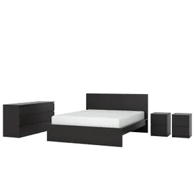 IKEA MALM МАЛЬМ, меблі д/спальні, компл із 4 предм, чорно-коричневий, 160x200 см 194.834.04 фото