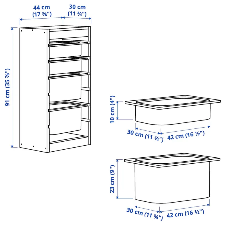 IKEA TROFAST, стеллаж для мусорных контейнеров, Светлая сосна, окрашенная в белый цвет, светло-оранжевый/серый, 44x30x91 см 795.754.34 фото №5