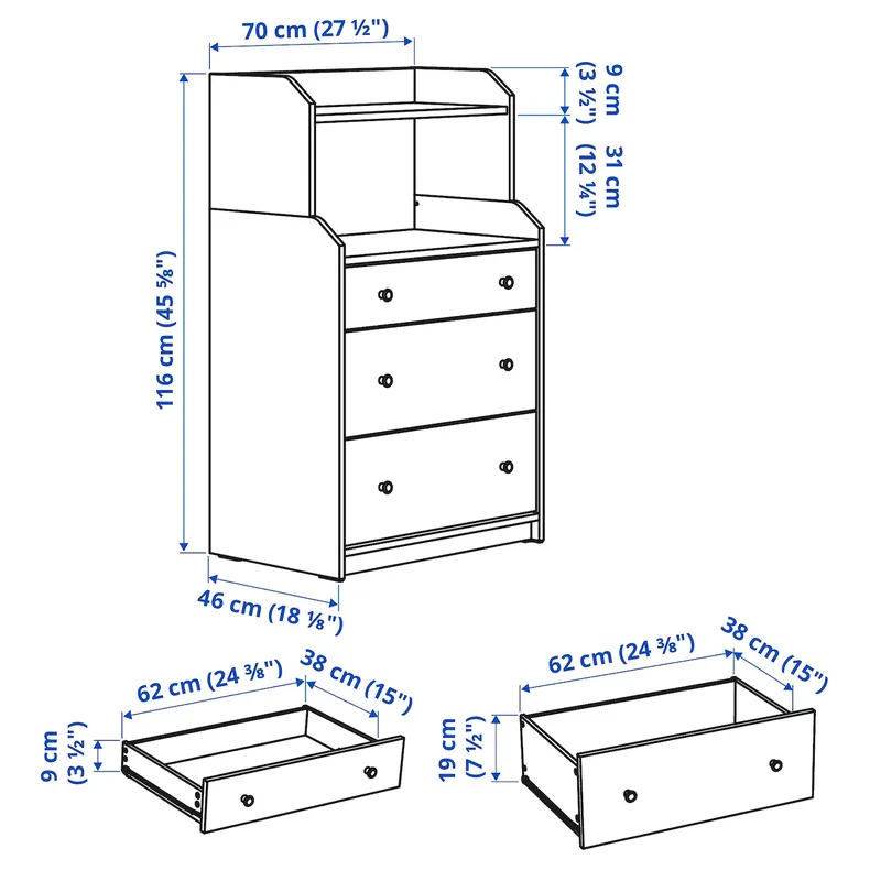 IKEA HAUGA ХАУГА, комод 3 шухляди, полиця, білий, 70x116 см 504.026.41 фото №10