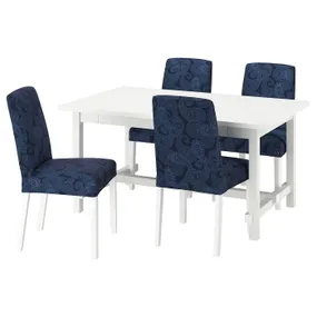 IKEA NORDVIKEN НОРДВІКЕН / BERGMUND БЕРГМУНД, стіл+4 стільці, білий / темно-синій / синьо-білий, 152 / 223 см 095.714.96 фото