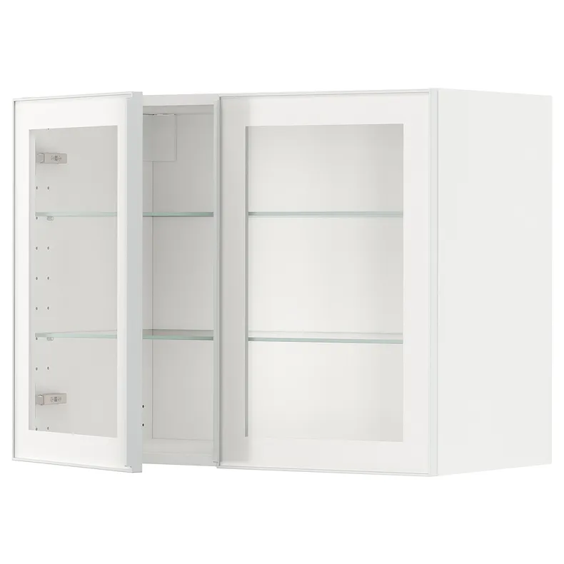 IKEA METOD МЕТОД, настінна шафа, полиці / 2 склх дверц, білий / ХЕЙСТА біле прозоре скло, 80x60 см 594.905.58 фото №1