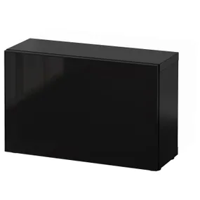 IKEA BESTÅ БЕСТО, секція полиць зі скляними дверцятам, чорно-коричневий/ГЛАССВІК чорний/димчасте скло, 60x22x38 см 590.468.88 фото