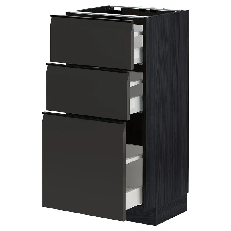 IKEA METOD МЕТОД / MAXIMERA МАКСИМЕРА, напольный шкаф с 3 ящиками, черный / матовый антрацит, 40x37 см 494.955.42 фото №1