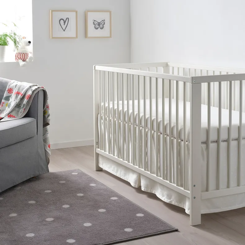 IKEA LENAST ЛЕНАСТ, спідниця для ліжка для немовлят, крапки/білий, 60x120 см 604.576.28 фото №2