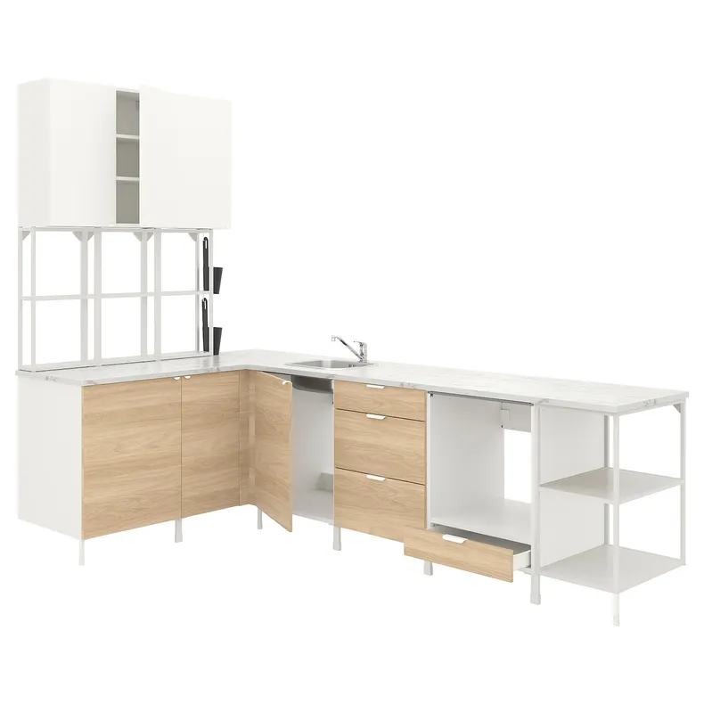IKEA ENHET ЭНХЕТ, угловая кухня, белый / имит. дуб белёный 893.379.18 фото №1