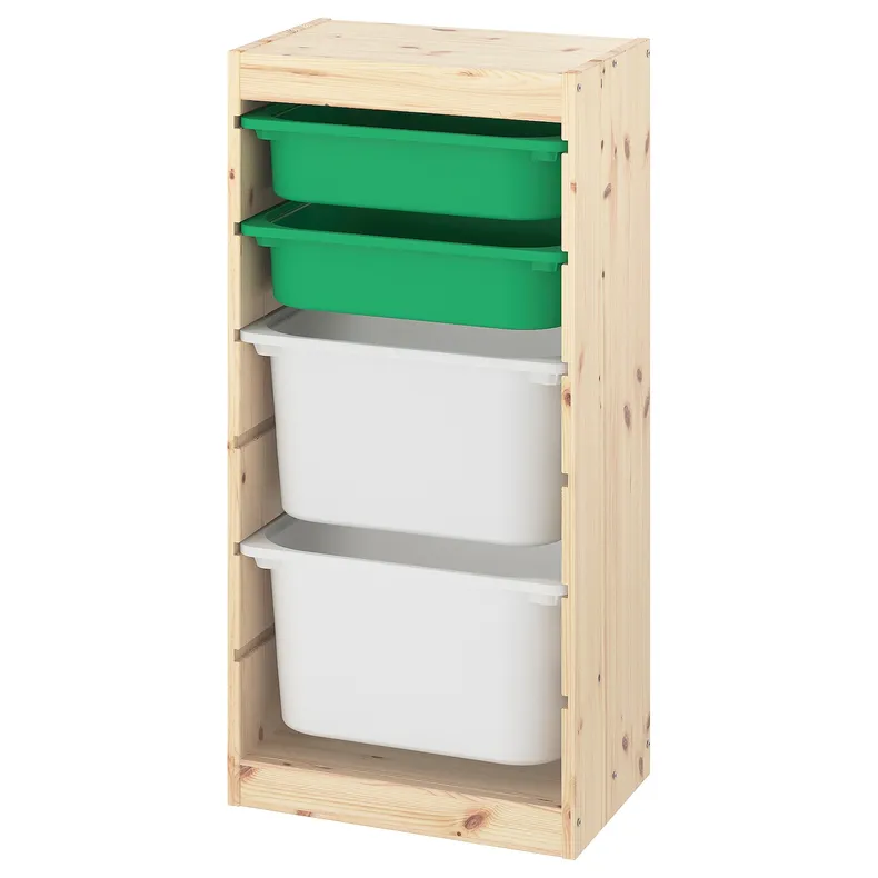 IKEA TROFAST ТРУФАСТ, комбінація для зберіган +контейнери, світла білена сосна зелений/білий, 44x30x91 см 593.378.11 фото №1