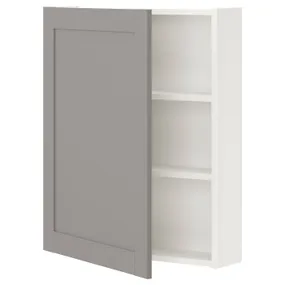 IKEA ENHET ЕНХЕТ, настінн шафа з 2 поличками/дверцят, біла/сіра рамка, 60x17x75 см 993.236.66 фото