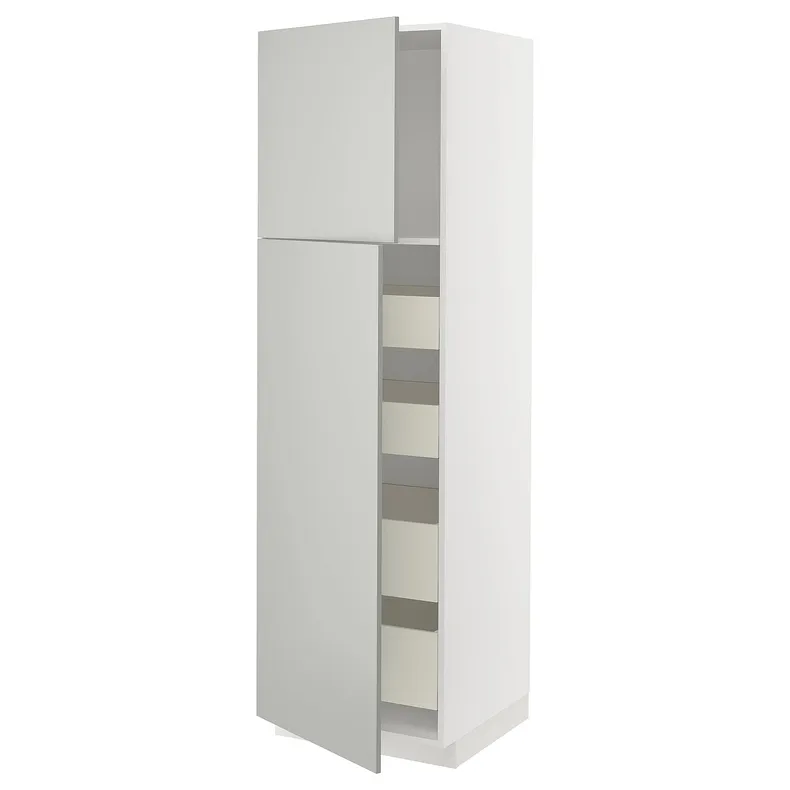 IKEA METOD МЕТОД / MAXIMERA МАКСІМЕРА, висока шафа, 2 дверцят / 4 шухляди, білий / Хавсторп світло-сірий, 60x60x200 см 095.385.91 фото №1