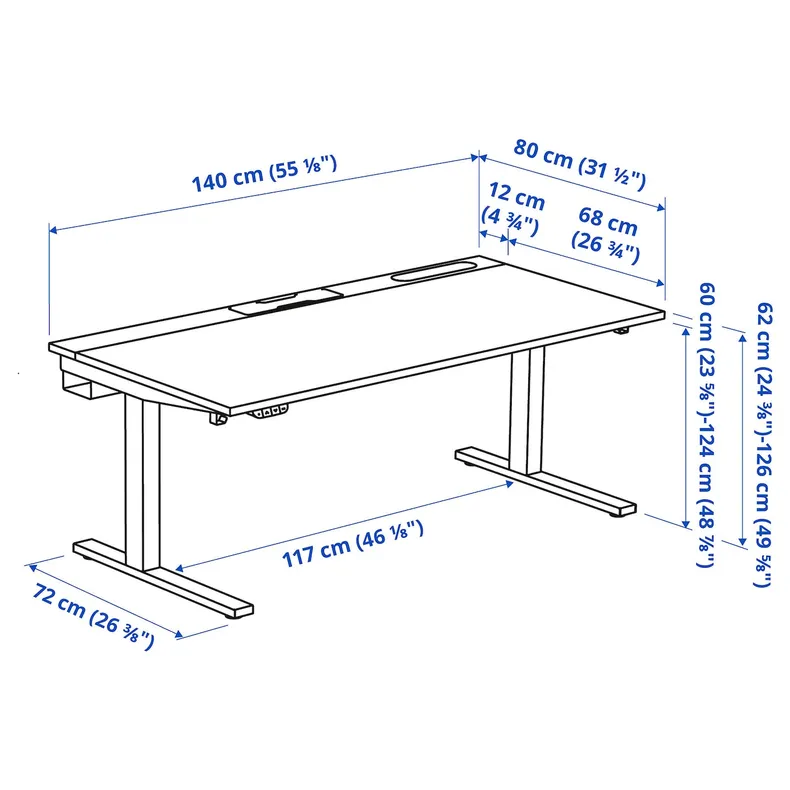 IKEA MITTZON МІТТЗОН, стіл регульований, електричний okl береза / чорний, 140x80 см 495.285.85 фото №12