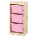 IKEA TROFAST ТРУФАСТ, комбінація для зберіган +контейнери, світла сосна, пофарбована в білий/рожевий колір, 44x30x91 см 493.359.35 фото thumb №1