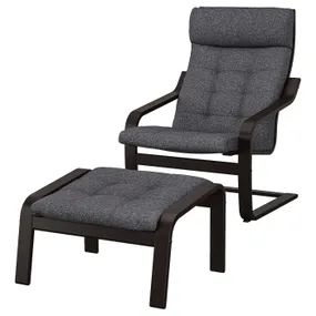 IKEA POÄNG ПОЭНГ, кресло с табуретом для ног, черный / коричневый / темно-серый 495.020.81 фото