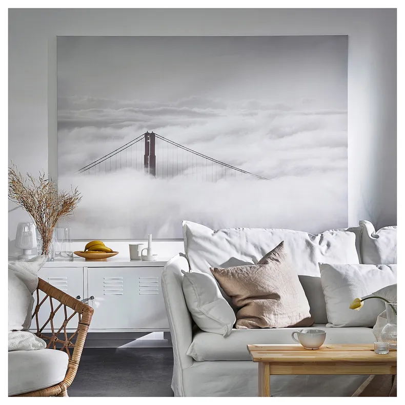 IKEA BJÖRKSTA БЬЙОРКСТА, картина з рамкою, міст і хмари / чорний, 200х140 см 195.089.37 фото №5