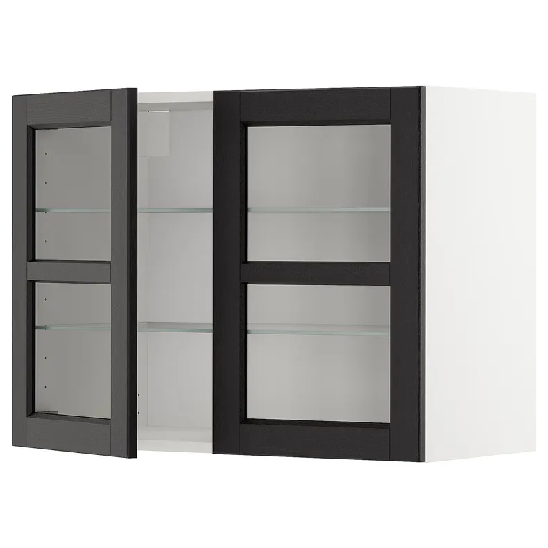 IKEA METOD МЕТОД, навесной шкаф / полки / 2стеклян двери, белый / Лерхиттан с черными пятнами, 80x60 см 594.545.36 фото №1