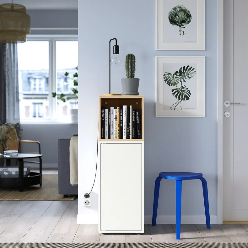 IKEA EKET ЭКЕТ, комбинация шкафов с ножками, белый / дуб, окрашенный в белый цвет, 35x35x107 см 392.901.26 фото №3
