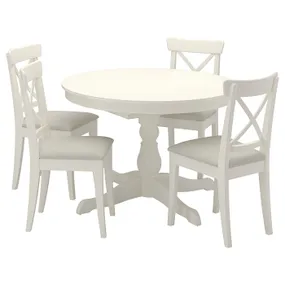 IKEA INGATORP ІНГАТОРП / INGOLF ІНГОЛЬФ, стіл+4 стільці, білий/бежевий галантерейний, 110/155 см 394.826.96 фото