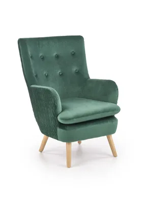 Крісло м'яке HALMAR RAVEL темно-зелений/натуральний фото