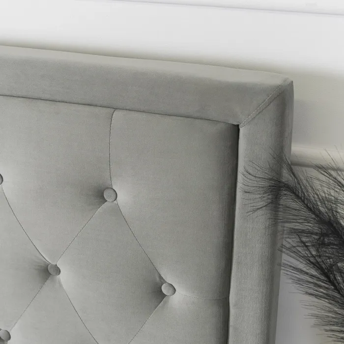 Кровать двуспальная бархатная MEBEL ELITE CROS Velvet, 160x200 см, Серый фото №7