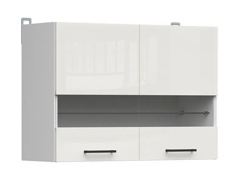 BRW Двухдверный верхний кухонный шкаф Junona Line 80 см с витриной мел-глянец, белый/мелкозернистый белый глянец G2W/80/57-BI/KRP фото №2