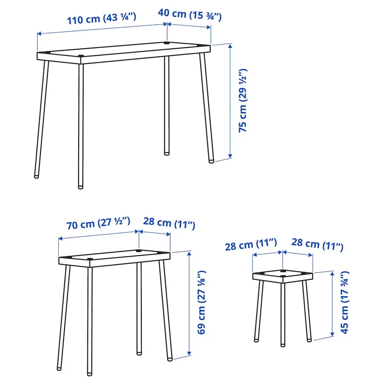 IKEA FRIDNÄS ФРІДНЕС, модульний стіл з табуретами, 4предмета, чорний, під березу фото №10