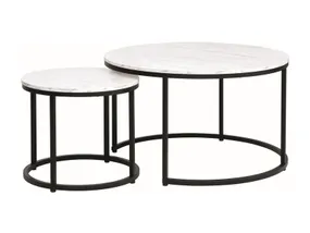 Комплект журнальных столиков (2 шт круглые) SIGNAL DION, 80x80 см, белый мрамор / черный матовый фото