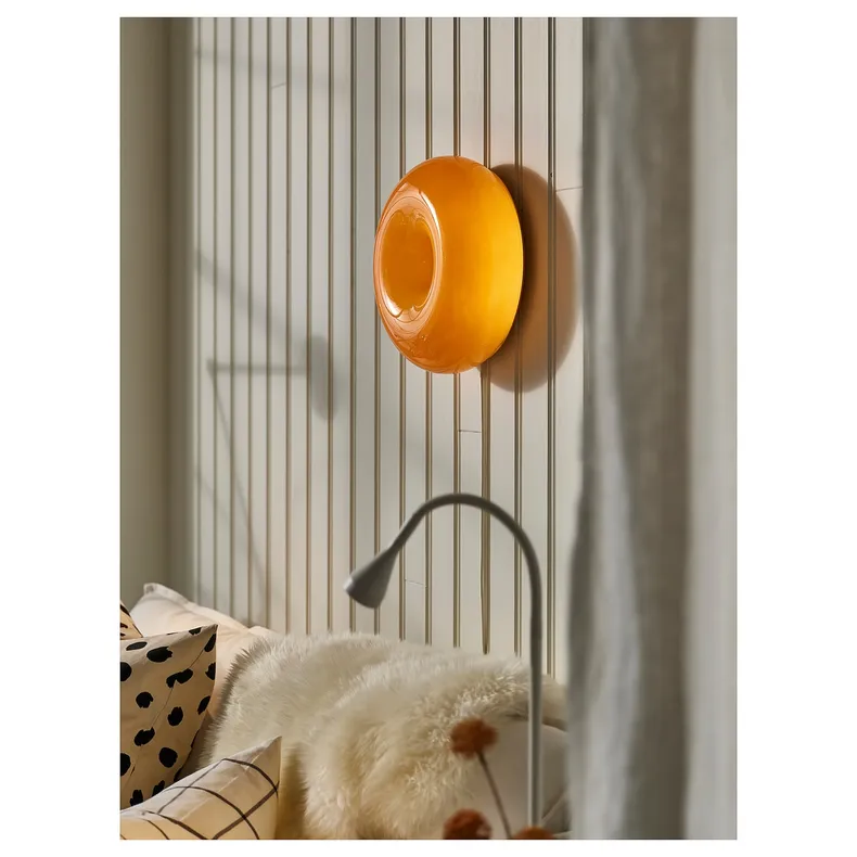 IKEA VARMBLIXT ВАРМБЛІКСТ, світлодіодна лампа настільн/настін, оранжеве скло/кругле, 30 см 804.991.99 фото №4