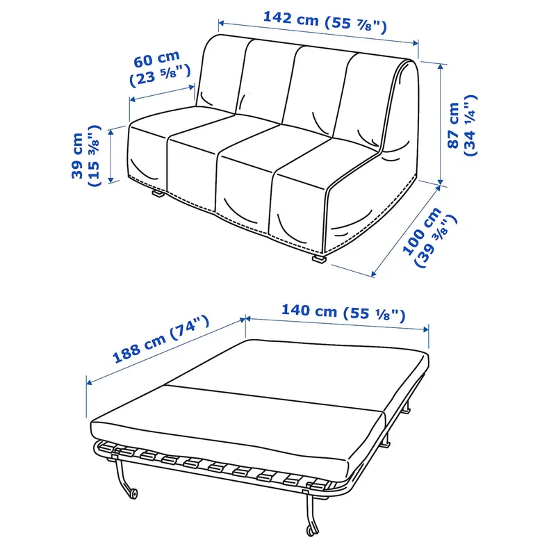 IKEA LYCKSELE LÖVÅS ЛИКСЕЛЕ ЛЁВОС, 2-местный диван-кровать, Ранста натуральная 993.870.07 фото №7