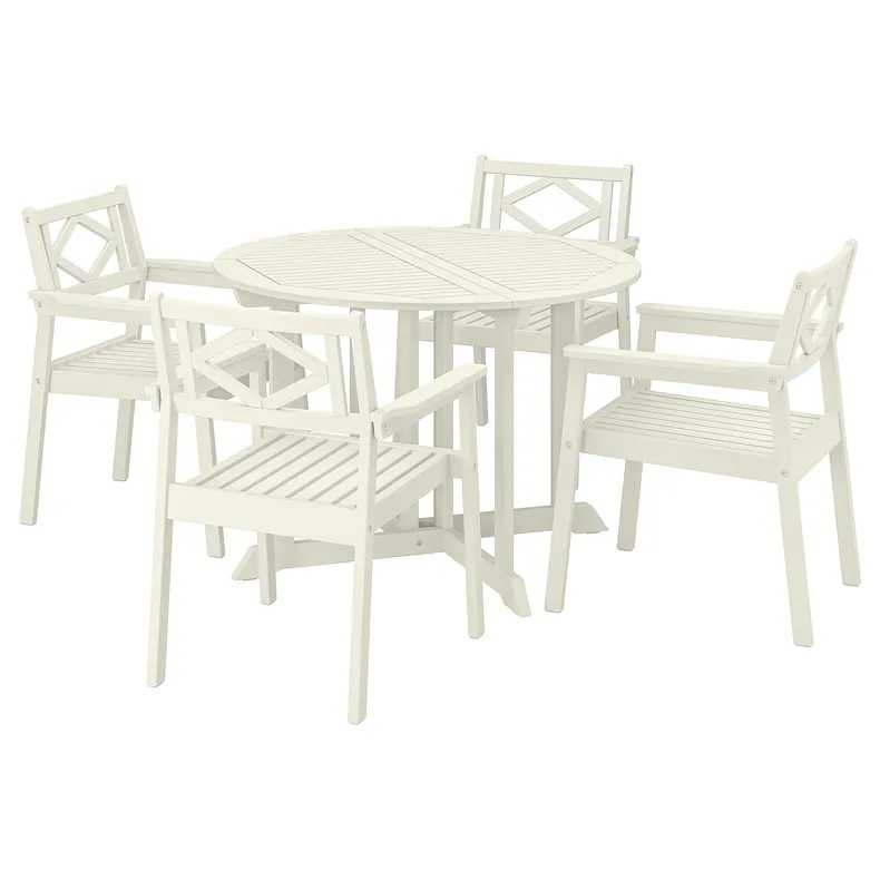 IKEA BONDHOLMEN БОНДХОЛЬМЕН, стіл+4 крісла з підлокітн, вуличний, білий/бежевий 195.498.34 фото №1
