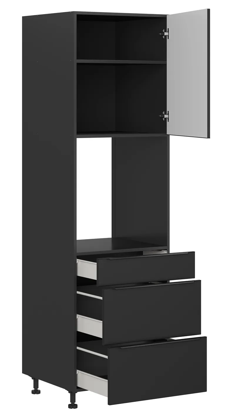 BRW Кухонный шкаф для духовки Sole L6 60 см с ящиками черный матовый, черный/черный матовый FM_DPS_60/207_2SMB/SMB/P-CA/CAM фото №3