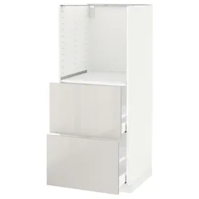 IKEA METOD МЕТОД / MAXIMERA МАКСІМЕРА, висока шафа, 2 шухляди для духовки, білий / Ringhult світло-сірий, 60x60x140 см 891.428.26 фото