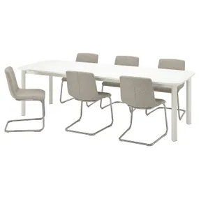 IKEA STRANDTORP СТРАНДТОРП / LUSTEBO ЛУСТЕБУ, стіл+6 стільців, білий хром / віарп бежевий / коричневий, 150 / 260 см 095.235.04 фото