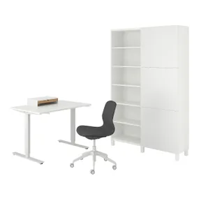 IKEA TROTTEN/LÅNGFJÄLL ТРОТТЕН/ЛОНГФЬЕЛЛ / BESTÅ/LAPPVIKEN БЕСТО/ЛАППВИКЕН, стол и комбинация для хранения, и вращающийся стул белый/серый 994.365.88 фото