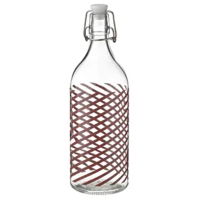 IKEA KORKEN КОРКЕН, бутылка с пробкой, Полосатое прозрачное / розовое стекло, 1 l 105.647.01 фото