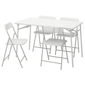 IKEA TORPARÖ ТОРПАРЕ, стіл+4 складані стільці, вуличний, білий/білий/сірий, 130 см 894.948.66 фото