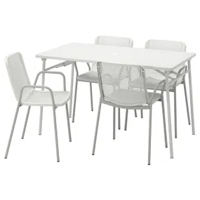 IKEA TORPARÖ ТОРПАРЕ, стіл+4 крісла з підлокітн, вуличний, білий / білий / сірий, 130 см 094.948.65 фото