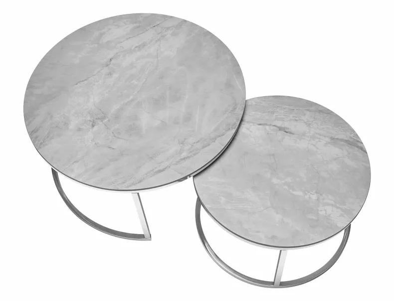 Комплект журнальных столиков (2 шт круглые) SIGNAL PORTAFINO B, 60 / 45 см, серый глянцевый/хром фото №2