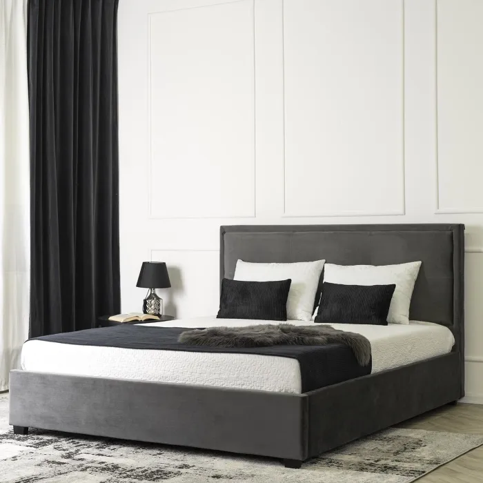 Кровать двуспальная бархатная MEBEL ELITE ANDRE Velvet, 160x200 см, серый фото №5