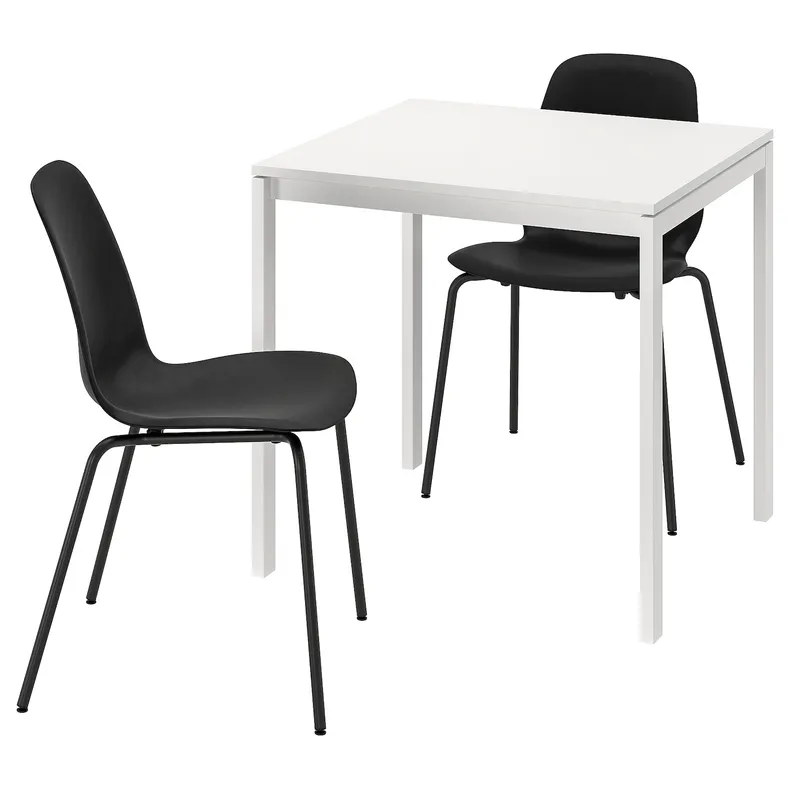 IKEA MELLTORP МЕЛЬТОРП / LIDÅS ЛІДОС, стіл+2 стільці, білий білий / чорний чорний, 75x75 см 295.090.45 фото №1