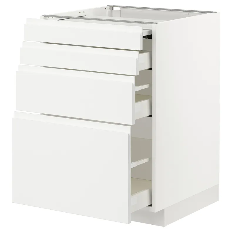 IKEA METOD МЕТОД / MAXIMERA МАКСИМЕРА, напольный шкаф с выдвиж панелью / 3ящ, белый / Воксторп глянцевый / белый, 60x60 см 594.333.70 фото №1