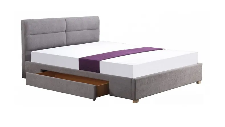 Двуспальная кровать HALMAR MERIDA с выдвижным ящиком 160x200 см светлый серый фото №1