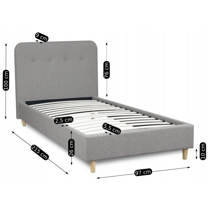Ліжко односпальне MEBEL ELITE DENNIS 90x200 см, Тканина: Сірий фото №8