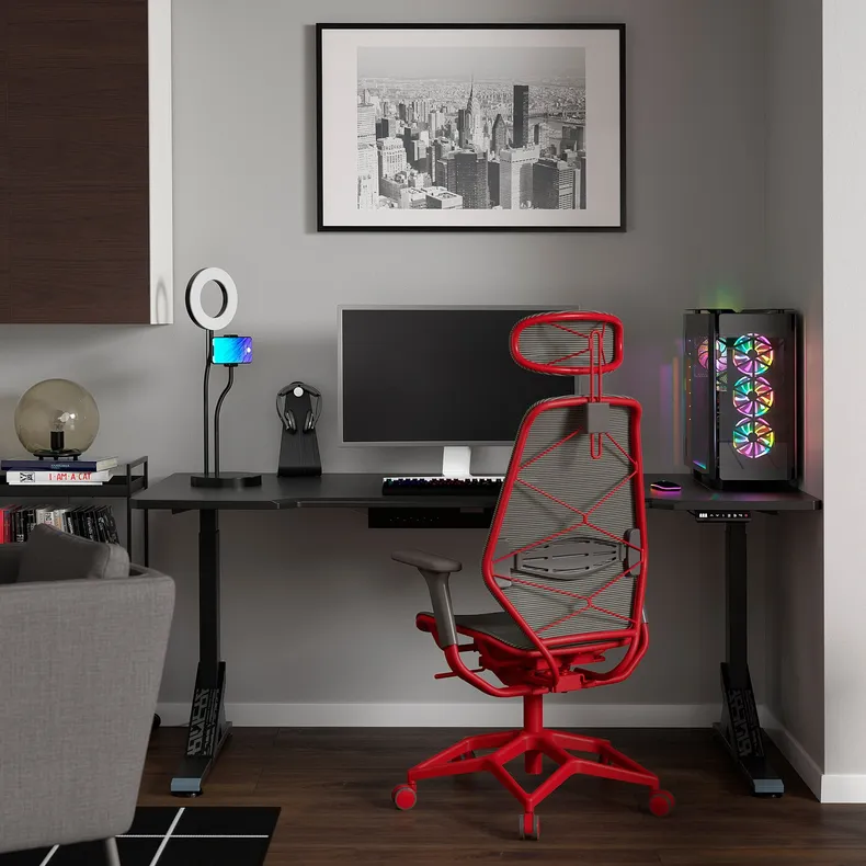 IKEA UPPSPEL УППСПЕЛ / STYRSPEL СТЮРСПЕЛЬ, геймерський стіл та крісло, чорний сірий/червоний, 180x80 см 394.926.95 фото №2